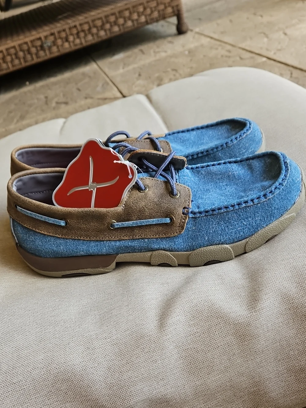 TWISTED X BOOTS Boat Shoe Driving Moc Bomber 100% Leather Denim Look Men's 10.5